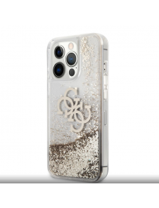 Guess TPU Big 4G Liquid Glitter Gold-fodral till iPhone 13 Pro Transparent