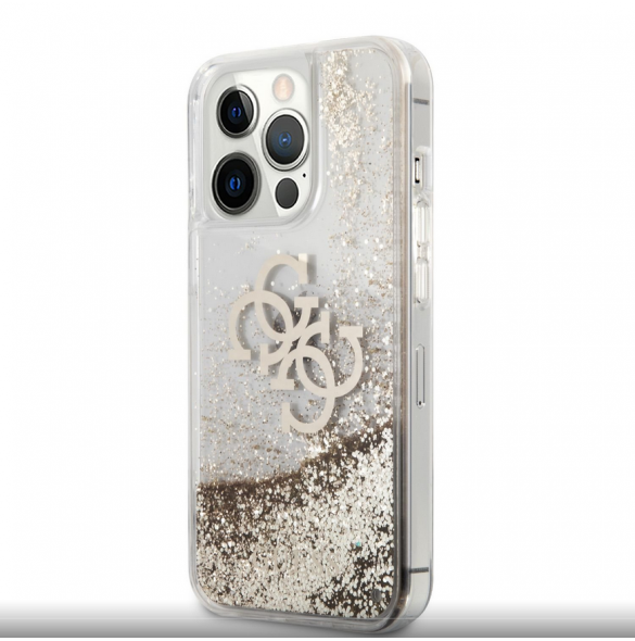 Guess TPU Big 4G Liquid Glitter Gold-fodral till iPhone 13 Pro Transparent