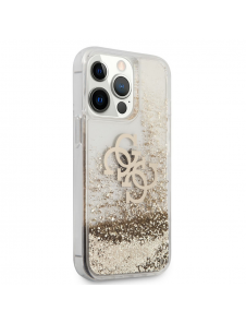 Guess TPU Big 4G Liquid Glitter Gold-fodral till iPhone 13 Pro Transparent