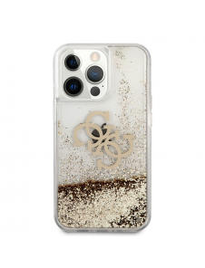 Guess TPU Big 4G Liquid Glitter Gold-fodral till iPhone 13 Pro Transparent