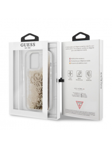 Guess TPU Big 4G Liquid Glitter Gold-fodral till iPhone 13 Pro Transparent
