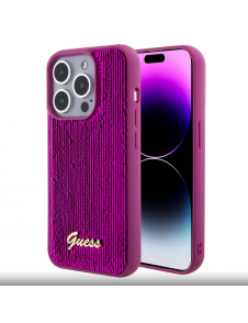 Guess Sequin Script Logofodral för iPhone 15 Pro Max Magenta