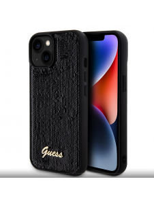 Guess Sequin Script Logofodral för iPhone 15 Plus Svart