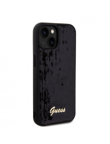 Guess Sequin Script Logofodral för iPhone 15 Plus Svart
