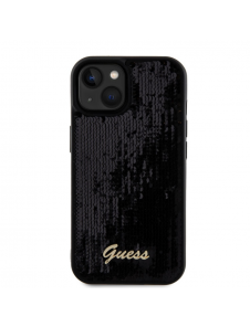 Guess Sequin Script Logofodral för iPhone 15 Plus Svart