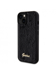 Guess Sequin Script Logofodral för iPhone 15 Plus Svart