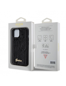 Guess Sequin Script Logofodral för iPhone 15 Plus Svart