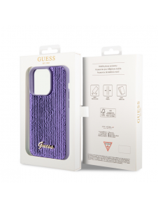 Guess Sequin Script Logofodral för iPhone 14 Pro Lila