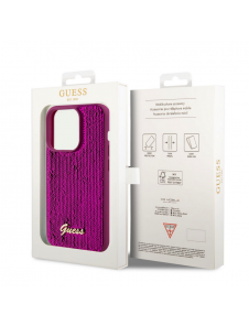 Guess Sequin Script Logofodral för iPhone 14 Pro Max Magenta