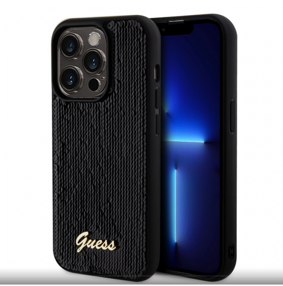 Guess Sequin Script Logo Fodral till iPhone 14 Pro Max Svart