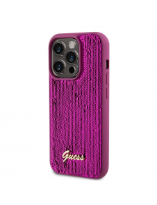 Guess Sequin Script Logofodral för iPhone 14 Pro Magenta