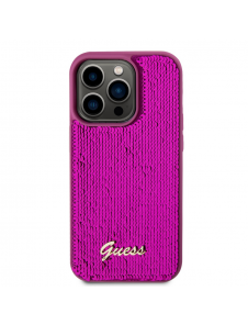 Guess Sequin Script Logofodral för iPhone 14 Pro Magenta