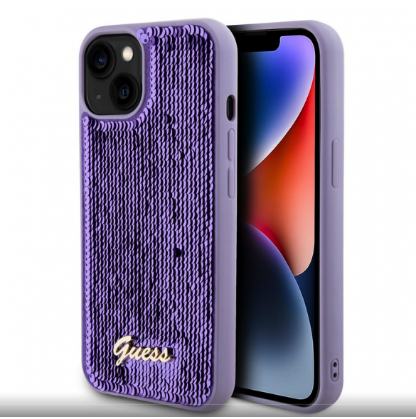 Guess Sequin Script Logofodral för iPhone 13 Lila