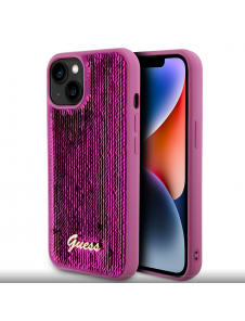 Guess Sequin Script Logofodral för iPhone 13 Magenta