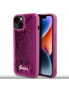 Guess Sequin Script Logofodral för iPhone 13 Magenta
