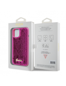 Guess Sequin Script Logofodral för iPhone 13 Magenta