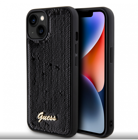 Guess Sequin Script Logofodral för iPhone 13 Svart