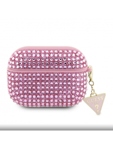 Guess Rhinestones Triangle metalllogofodral för AirPods Pro Pink
