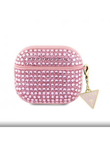 Guess Rhinestones Triangle metalllogofodral för AirPods 3 Pink