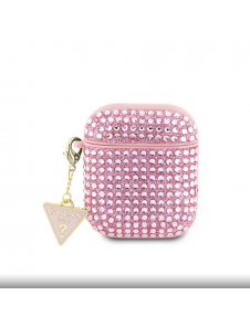 Guess Rhinestones Triangle Metal Logo Fodral för AirPods 1/2 Pink