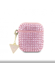 Guess Rhinestones Triangle Metal Logo Fodral för AirPods 1/2 Pink