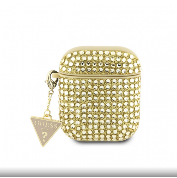 Guess Rhinestones Triangle metalllogofodral för AirPods 1/2 guld