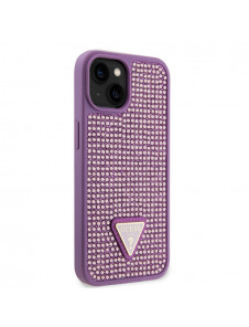 Guess Rhinestones Triangle metalllogofodral för iPhone 15 Lila