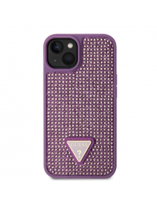 Guess Rhinestones Triangle metalllogofodral för iPhone 15 Lila