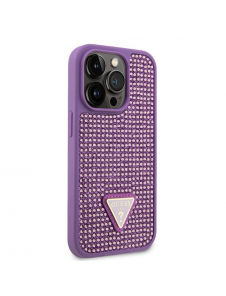 Guess Rhinestones Triangle metalllogofodral för iPhone 15 Pro Lila