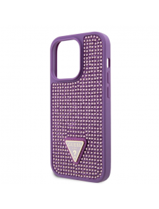 Guess Rhinestones Triangle metalllogofodral för iPhone 15 Pro Lila