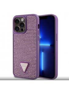 Guess Rhinestones Triangle Metal Logo Fodral till iPhone 15 Pro Max Lila