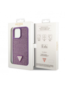 Guess Rhinestones Triangle Metal Logo Fodral till iPhone 15 Pro Max Lila