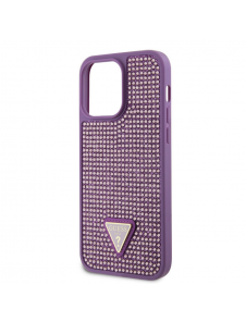 Guess Rhinestones Triangle Metal Logo Fodral till iPhone 15 Pro Max Lila