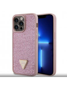 Guess Rhinestones Triangle metalllogofodral för iPhone 15 Pro Max Rosa