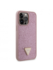Guess Rhinestones Triangle metalllogofodral för iPhone 15 Pro Max Rosa
