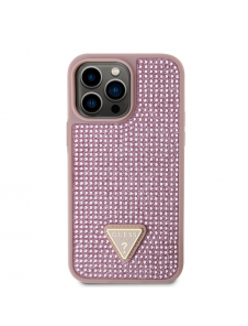 Guess Rhinestones Triangle metalllogofodral för iPhone 15 Pro Max Rosa