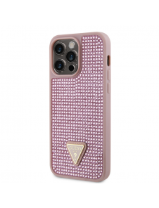 Guess Rhinestones Triangle metalllogofodral för iPhone 15 Pro Max Rosa