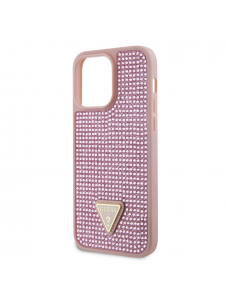Guess Rhinestones Triangle metalllogofodral för iPhone 15 Pro Max Rosa
