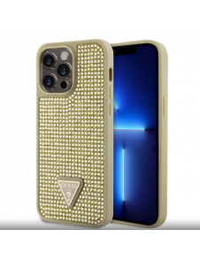 Guess Rhinestones Triangle metalllogofodral för iPhone 15 Pro Max Gold