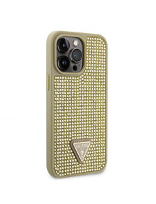 Guess Rhinestones Triangle metalllogofodral för iPhone 15 Pro Max Gold