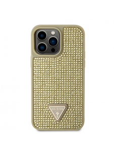Guess Rhinestones Triangle metalllogofodral för iPhone 15 Pro Max Gold