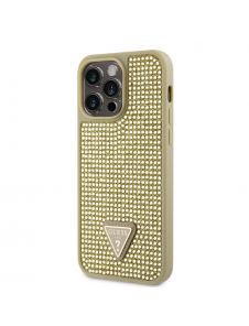 Guess Rhinestones Triangle metalllogofodral för iPhone 15 Pro Max Gold
