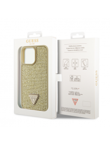 Guess Rhinestones Triangle metalllogofodral för iPhone 15 Pro Max Gold
