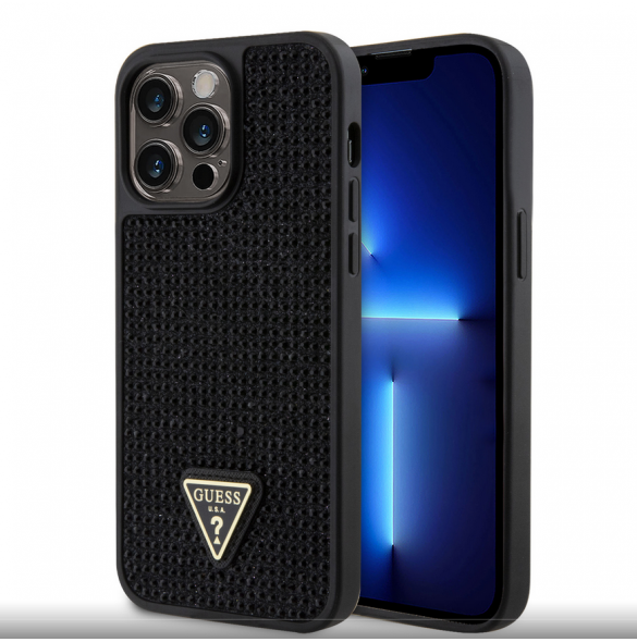 Guess Rhinestones Triangle Metal Logo Fodral till iPhone 15 Pro Max Svart