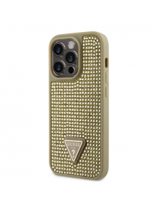 Guess Rhinestones Triangle metalllogofodral för iPhone 15 Pro Gold