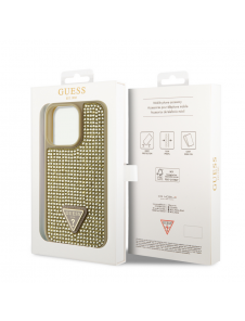 Guess Rhinestones Triangle metalllogofodral för iPhone 15 Pro Gold