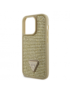 Guess Rhinestones Triangle metalllogofodral för iPhone 15 Pro Gold