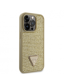 Guess Rhinestones Triangle metalllogofodral för iPhone 15 Pro Gold