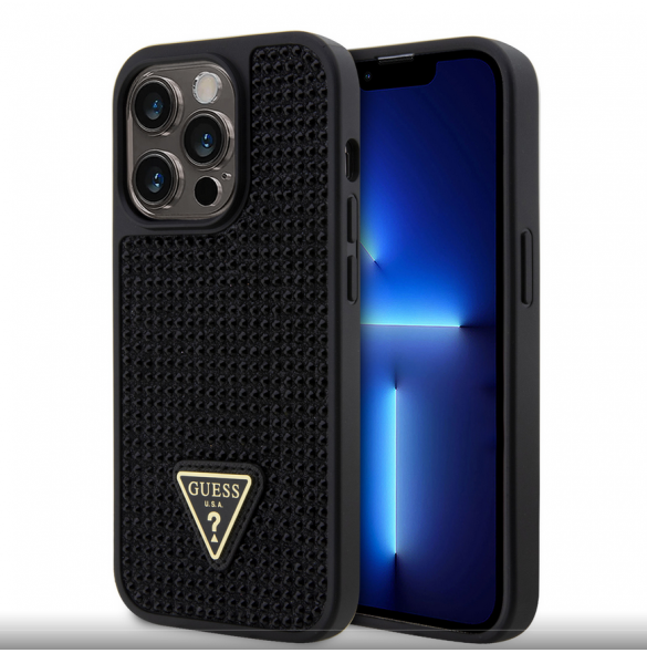 Guess Rhinestones Triangle Metal Logo Fodral till iPhone 15 Pro Svart