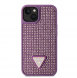 Guess Rhinestones Triangle metalllogofodral för iPhone 15 Plus Lila